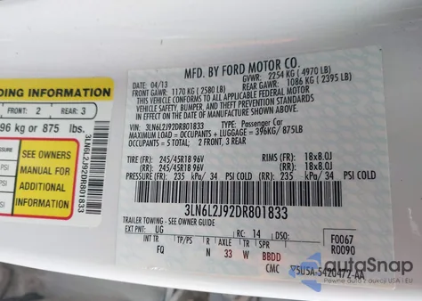 2013 Lincoln Mkz z USA, uszkodzony, nr VIN 3LN6L2J92DR801833